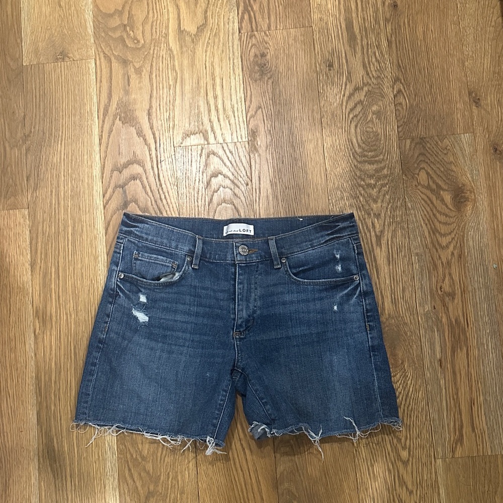 Loft  Distressed Mid-Rise Denim Cutoff Shorts - Blue